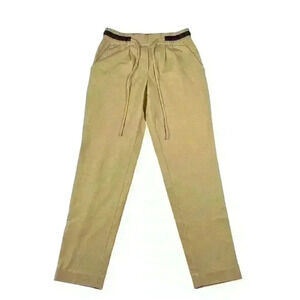 ZARA Tailored Dress Pants Relaxed Fit Tan Black Leather Drawstring Women Small